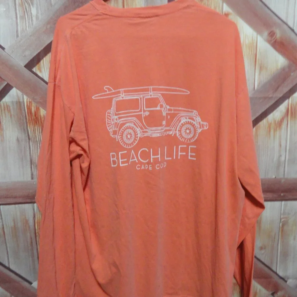 Beach Life Pocket Jeep surf board graphic long sleeve T, Cape Cod NWOT - Picture 1 of 5